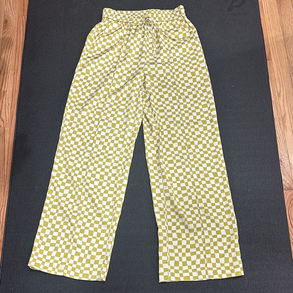 Blanca Line Yellow & White Checkered Wide-Leg Pants